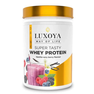 LUXOYA - SUPER TASTY WHEY PROTEIN - PRÉMIUM FEHÉRJE ITALPOR 450 g PET - Vanília-erdei gyümölcs ízű
