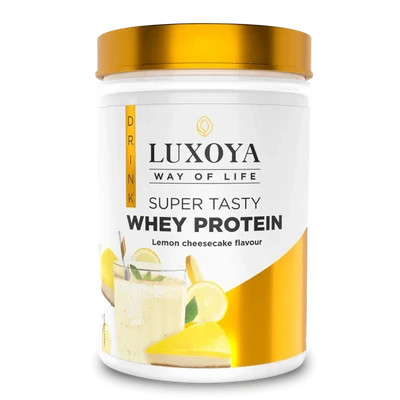 LUXOYA - SUPER TASTY WHEY PROTEIN - PRÉMIUM FEHÉRJE ITALPOR 450 g PET - Citromos sajttorta ízű