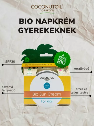 Coconutoil Bio Napkrém Gyerekeknek – SPF30 Természetes Ásványi Fényvédő 70 ml 