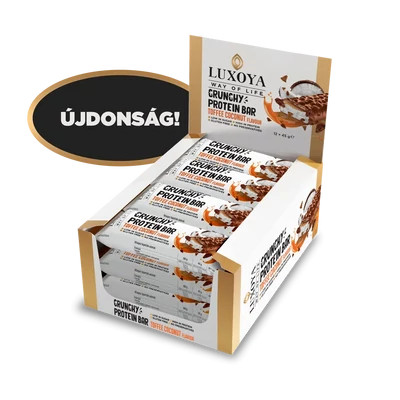 LUXOYA - CRUNCHY PROTEIN BAR - ROPPANÓS FEHÉRJE SZELET 12x45g - Karamella Kókusz ízű