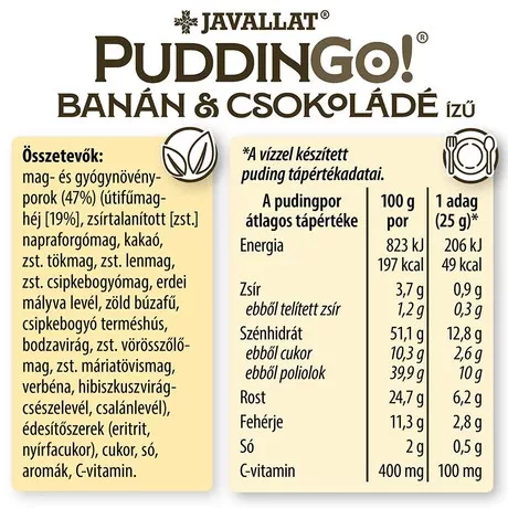 PuddinGo!® Banán és csokoládé ízű instant pudingpor 300 g 