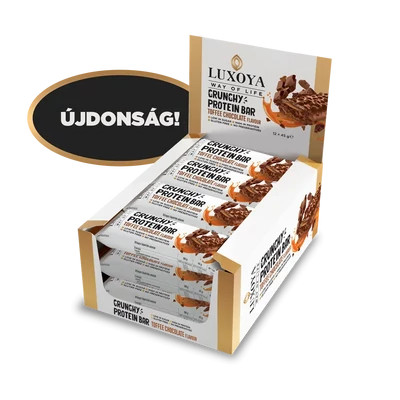 LUXOYA - CRUNCHY PROTEIN BAR - ROPPANÓS FEHÉRJE SZELET 12x45g - Karamella Csokoládé ízű